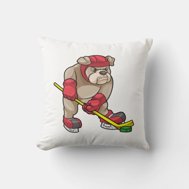 Bulldog mit Eishockey und Hockeyschläger Kissen (Vorderseite)