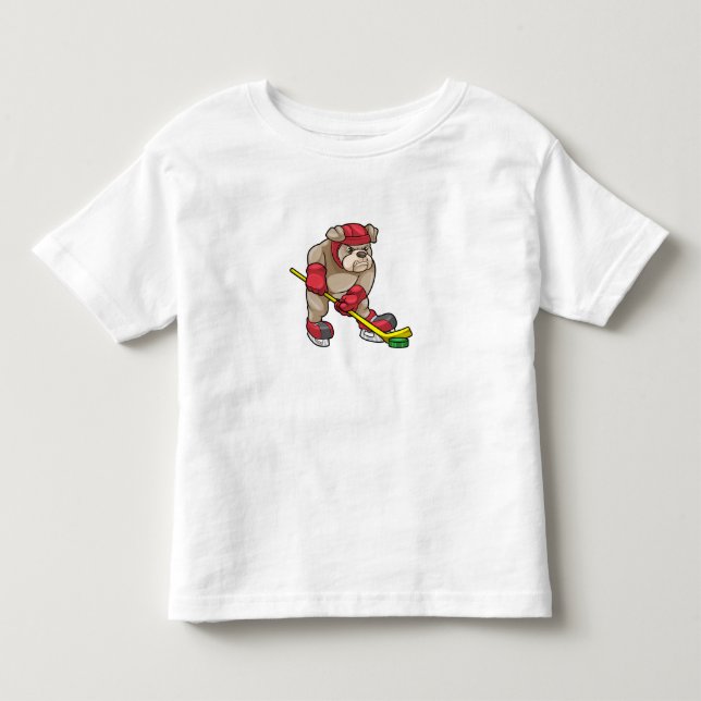 Bulldog mit Eishockey und Hockeyschläger Kleinkind T-shirt (Vorderseite)