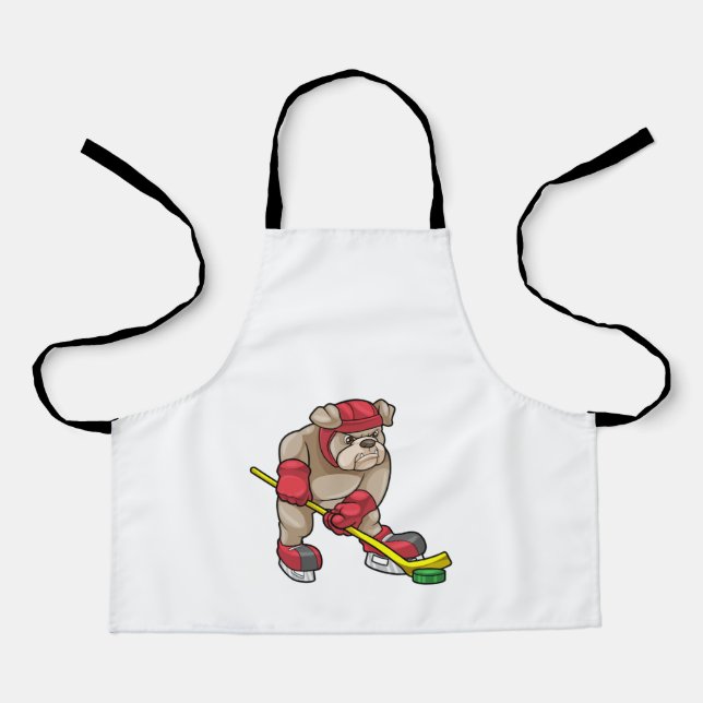 Bulldog mit Eishockey und Hockeyschläger Schürze (Vorderseite)
