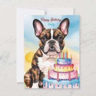 Bulldog mit Geburtstagskuchen Postkarte