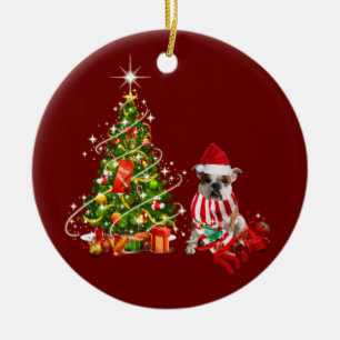 Bulldog mit Hutschuh Weihnachten Keramik Ornament