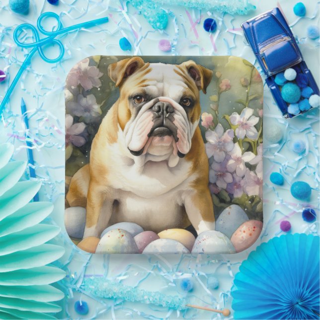 Bulldog mit Ostereiern Urlaub Pappteller (Party)