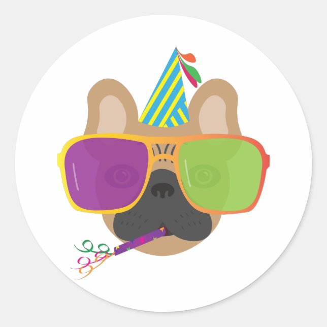Bulldog mit Party und Sonnenbrille Runder Aufkleber (Vorderseite)