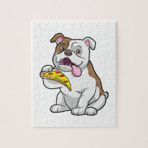 Bulldog mit Pizza-Stück