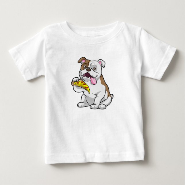 Bulldog mit Pizza-Stück Baby T-shirt (Vorderseite)