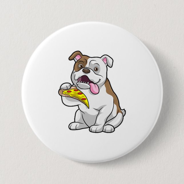 Bulldog mit Pizza-Stück Button (Vorderseite)