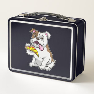 Bulldog mit Pizza-Stück Metall Brotdose