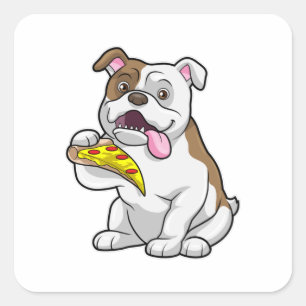 Bulldog mit Pizza-Stück Quadratischer Aufkleber