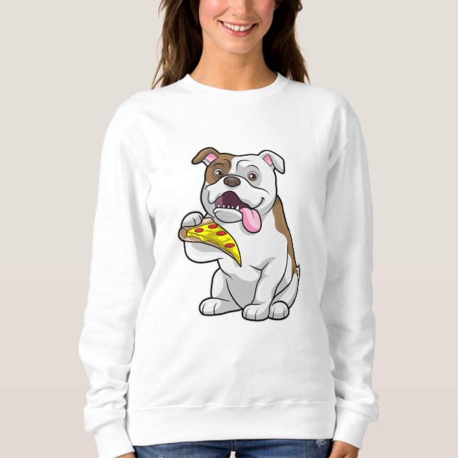 Bulldog mit Pizza-Stück Sweatshirt (Vorderseite)