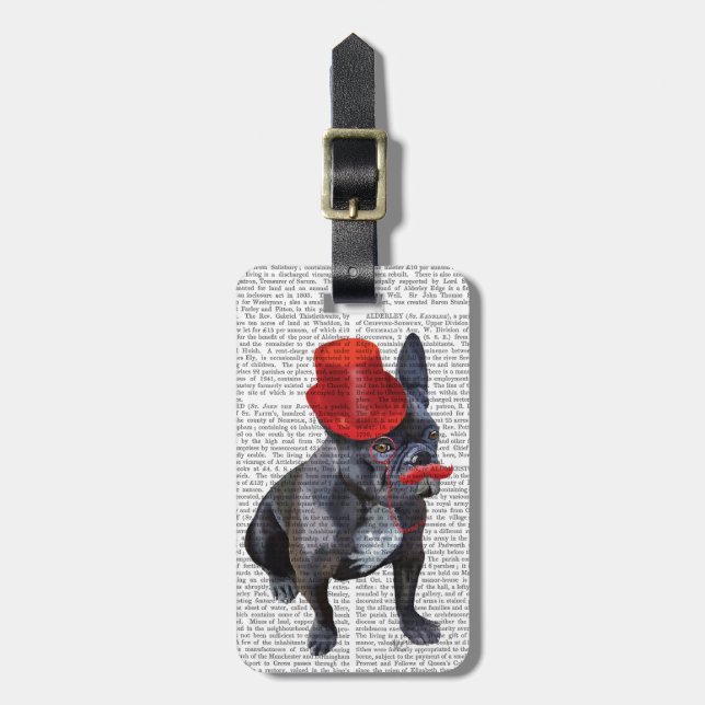 Bulldog mit Red Top Hat und Mustache Gepäckanhänger (Vorderseite vertikal)