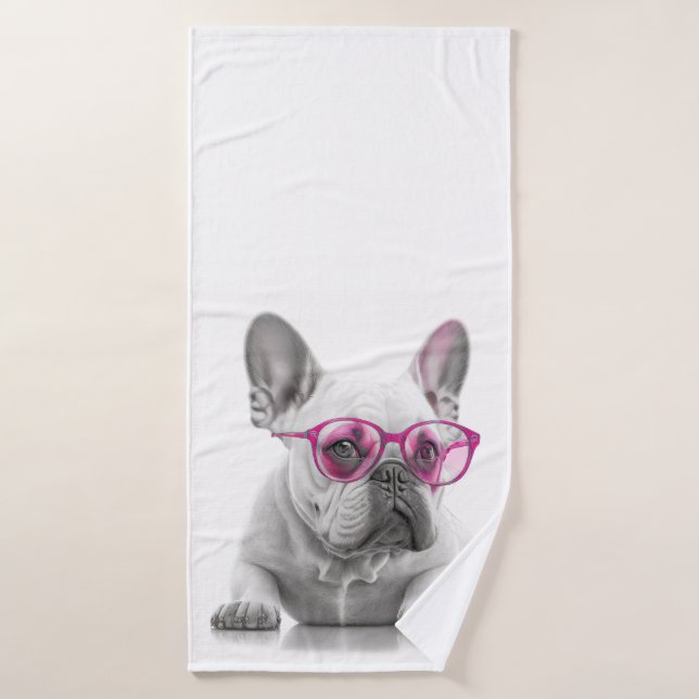 Bulldog mit rosa Brillenbadehandtuch Badehandtuch (Badehandtuch)
