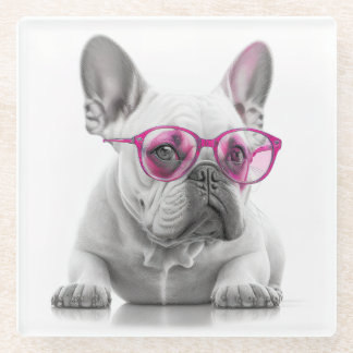 Bulldog mit rosa Untersetzer aus Glas