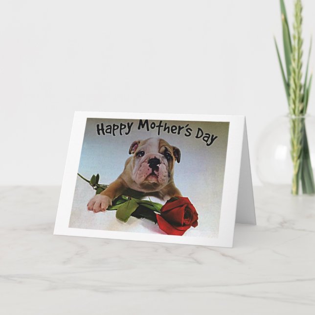 BULLDOG MIT ROSE IST VOLLSTÄNDIG LIEBE AM MUTTER T KARTE (Vorderseite)