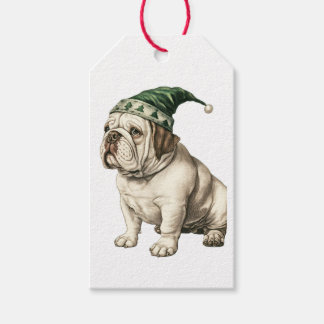 BULLDOG MIT SANTOS-HUT GESCHENKETIKETT GESCHENKANHÄNGER