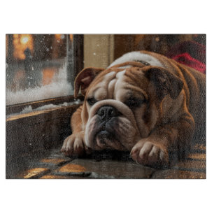 Bulldog mit Weihnachtsbeleuchtung Urlaub Schneidebrett