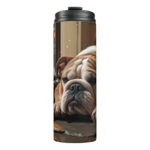 Bulldog mit Weihnachtsbeleuchtung Urlaub Thermosbecher