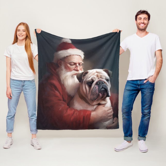 Bulldog mit Weihnachtsmann Fleecedecke (Beispiel)