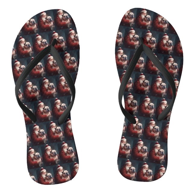 Bulldog mit Weihnachtsmann Flip Flops (Fußbett)