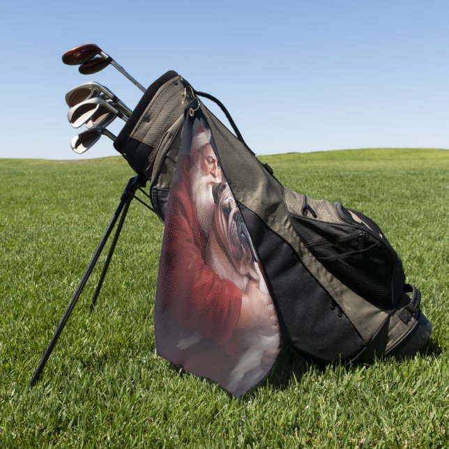 Bulldog mit Weihnachtsmann Golfhandtuch (Gras)