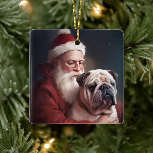 Bulldog mit Weihnachtsmann Keramikornament (Baum)