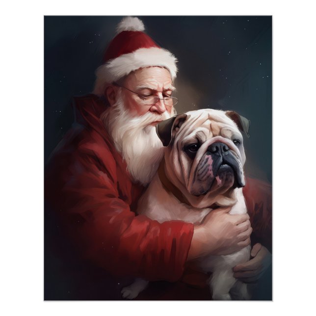 Bulldog mit Weihnachtsmann Poster (Vorderseite)