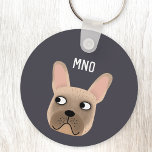 Bulldog Monogram Schlüsselanhänger<br><div class="desc">Ein lustiges kleines Fawn French Bulldog oder Frenchie. Ideal für Hundefreunde. Originelle Kunst von Nic Squirrell. Ändern oder entfernen Sie die Monogramm-Initialen, um sie zu personalisieren.</div>
