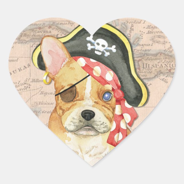 Bulldog Pirate Herz-Aufkleber (Vorderseite)
