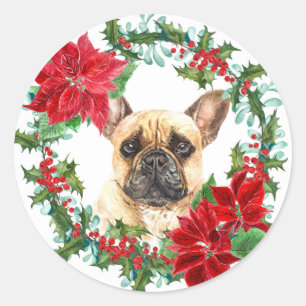 Bulldog Poinsettia Holly Weihnachtsschrei Runder Aufkleber