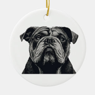 Bulldog-Porträt – Vintage-Hundeillustration Keramik Ornament