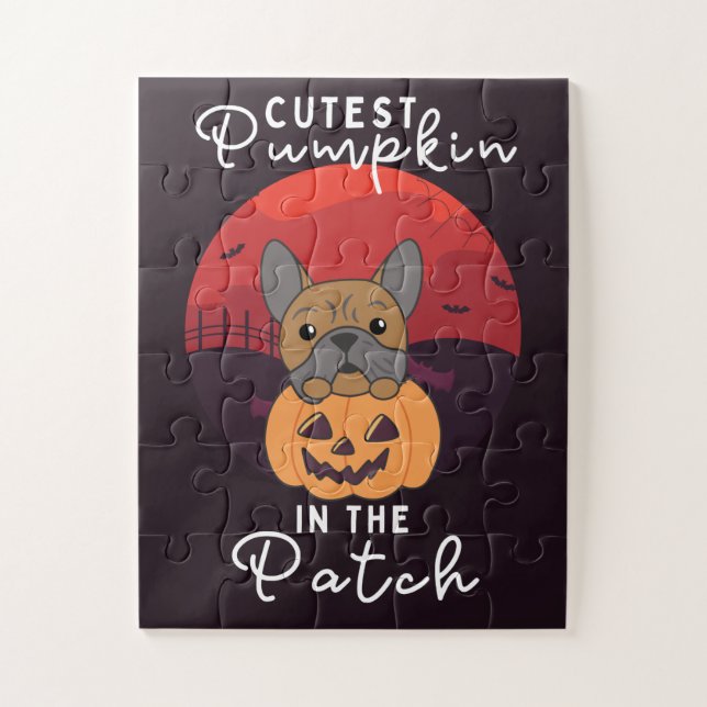 Bulldog Pumpkin Hunde Niedlicher Kürbis in den Pat (Vertikal)