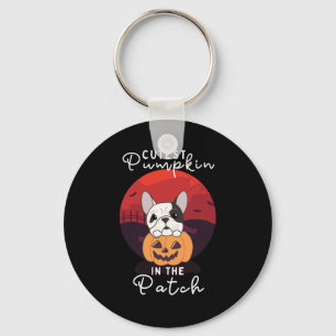 Bulldog Pumpkin Hunde Niedlicher Kürbis in den Pat Schlüsselanhänger