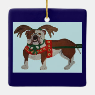 Bulldog Rentier des Weihnachtsmanns Keramikornament