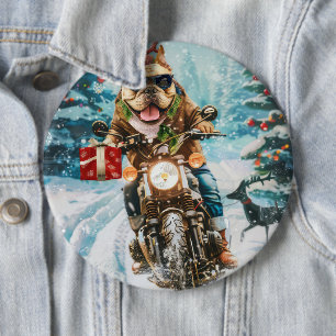 Bulldog Riding Motorrad Weihnachten Button