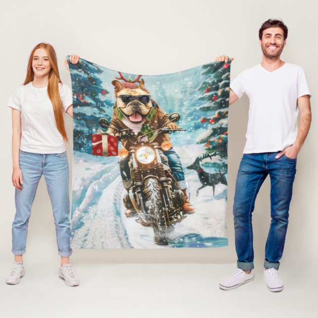 Bulldog Riding Motorrad Weihnachten Fleecedecke (Beispiel)