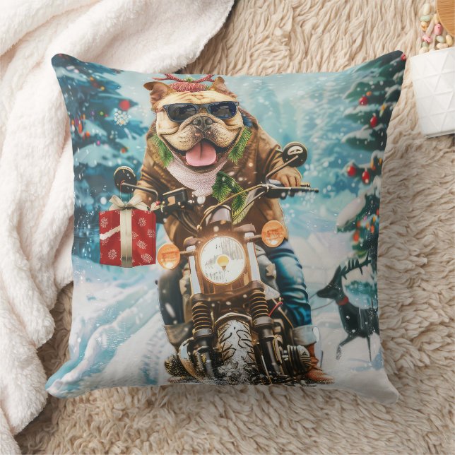 Bulldog Riding Motorrad Weihnachten Kissen (Decke)