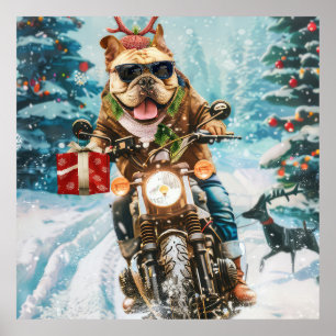 Bulldog Riding Motorrad Weihnachten Poster