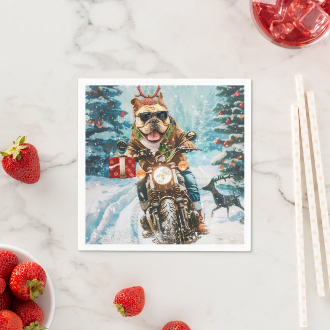 Bulldog Riding Motorrad Weihnachten Serviette (Beispiel)