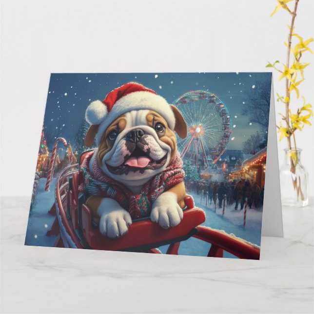 Bulldog Roller Untersetzer Weihnachten Karte (Gelbe Blume)