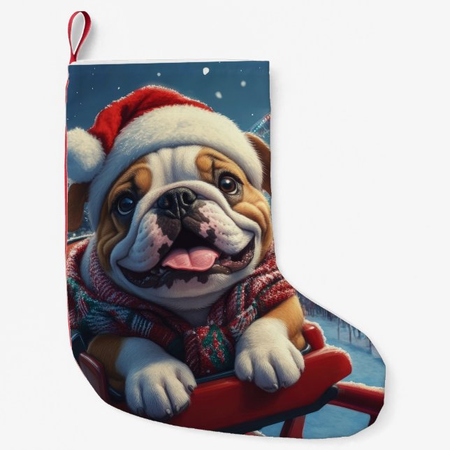 Bulldog Roller Untersetzer Weihnachten Kleiner Weihnachtsstrumpf (Vorderseite)