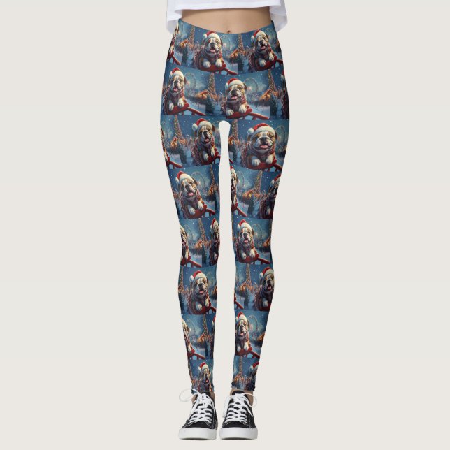 Bulldog Roller Untersetzer Weihnachten Leggings (Vorderseite)