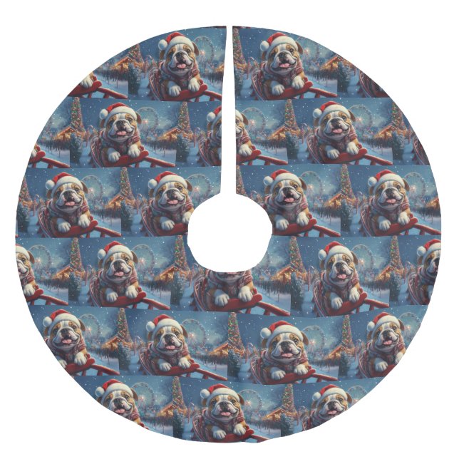 Bulldog Roller Untersetzer Weihnachten Polyester Weihnachtsbaumdecke (Vorderseite)
