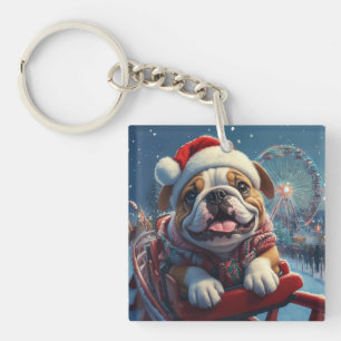 Bulldog Roller Untersetzer Weihnachten Schlüsselanhänger