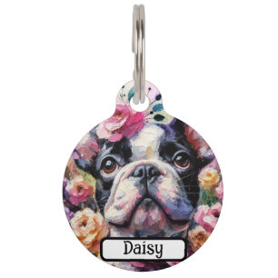 Bulldog-Rose Blütenrosa Schwarz-weiß Haustiermarke