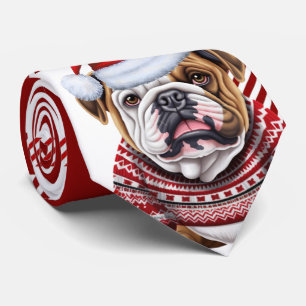Bulldog Rot und Weiß Karierte Weihnachten Krawatte