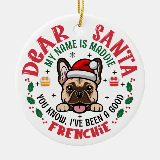 Bulldog Santa Christmas Individuelle Name Keramik Ornament (Vorne)