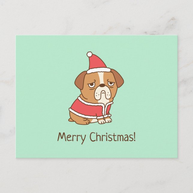Bulldog Santa Claus Funny Frohe Weihnachts-Postkar Postkarte (Vorderseite)
