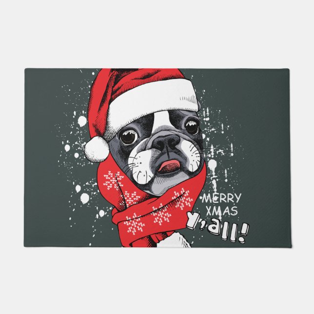 Bulldog Santa Fußmatte (Vorderseite)