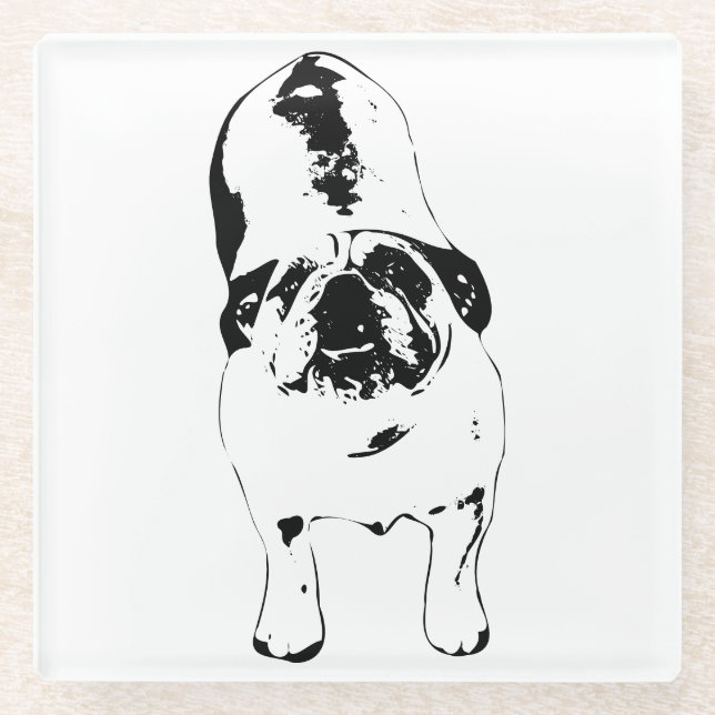 Bulldog - schau nach oben, kühl nach B&W Glasuntersetzer (Vorderseite)
