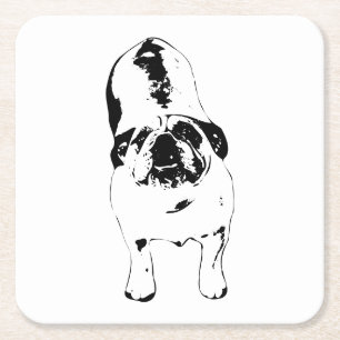 Bulldog - schau nach oben, kühl nach B&W Rechteckiger Pappuntersetzer
