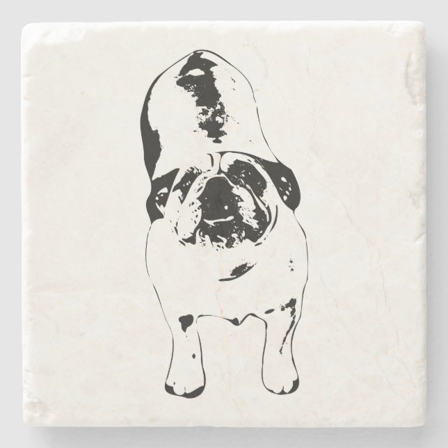 Bulldog - schau nach oben, kühl nach B&W Steinuntersetzer (Vorderseite)